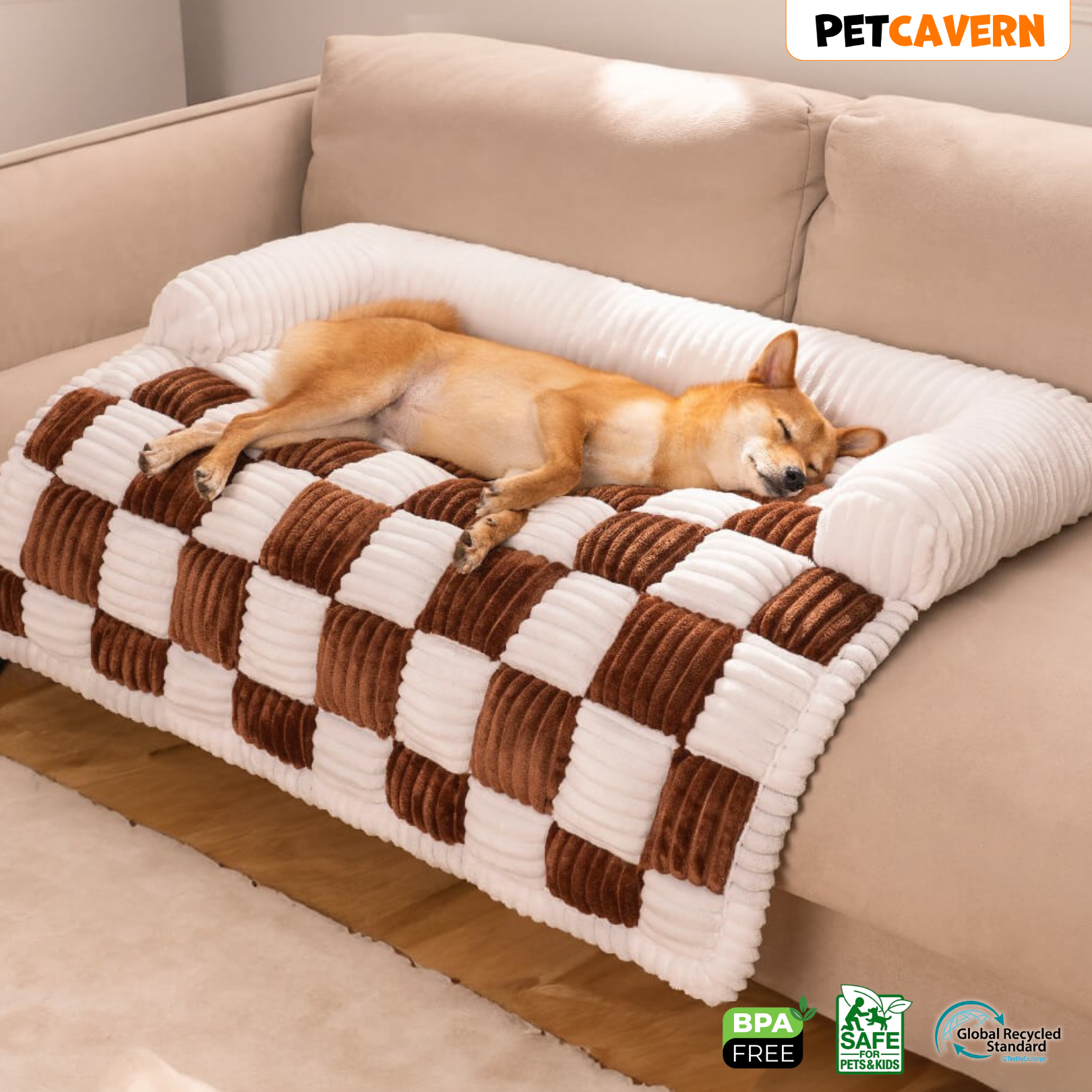 Pet Cavern™ Cream Plaid Cozy Dog Mat