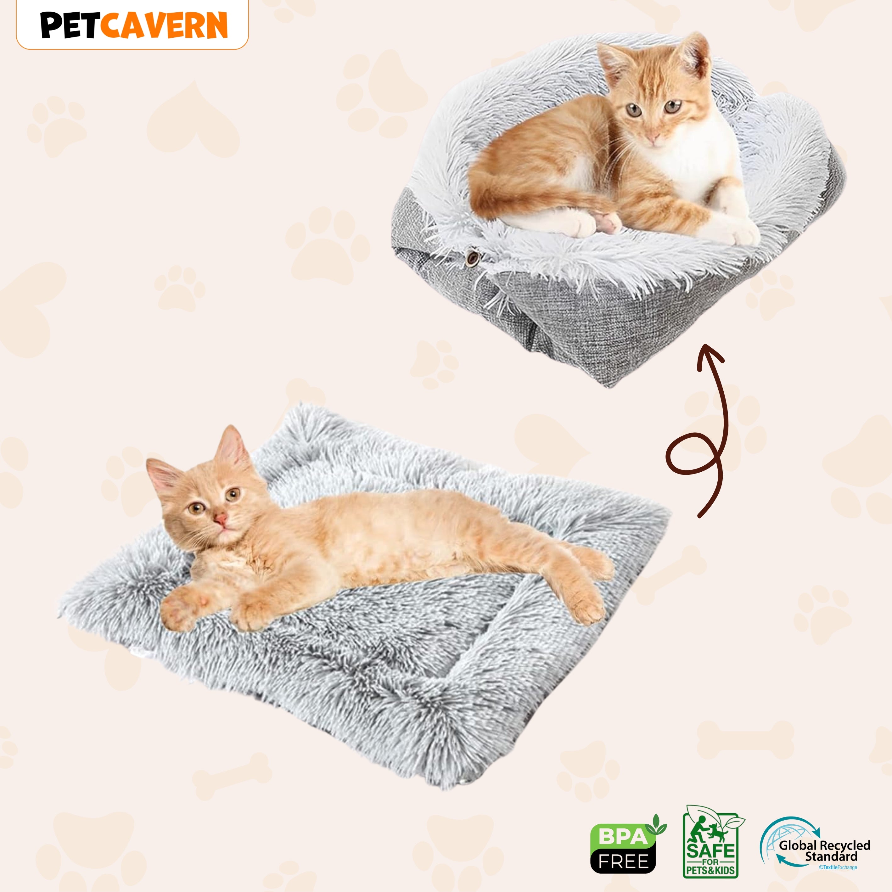 Pet Cavern™ 2 in 1 Soft Plush Self Warming Cat Bed Mat
