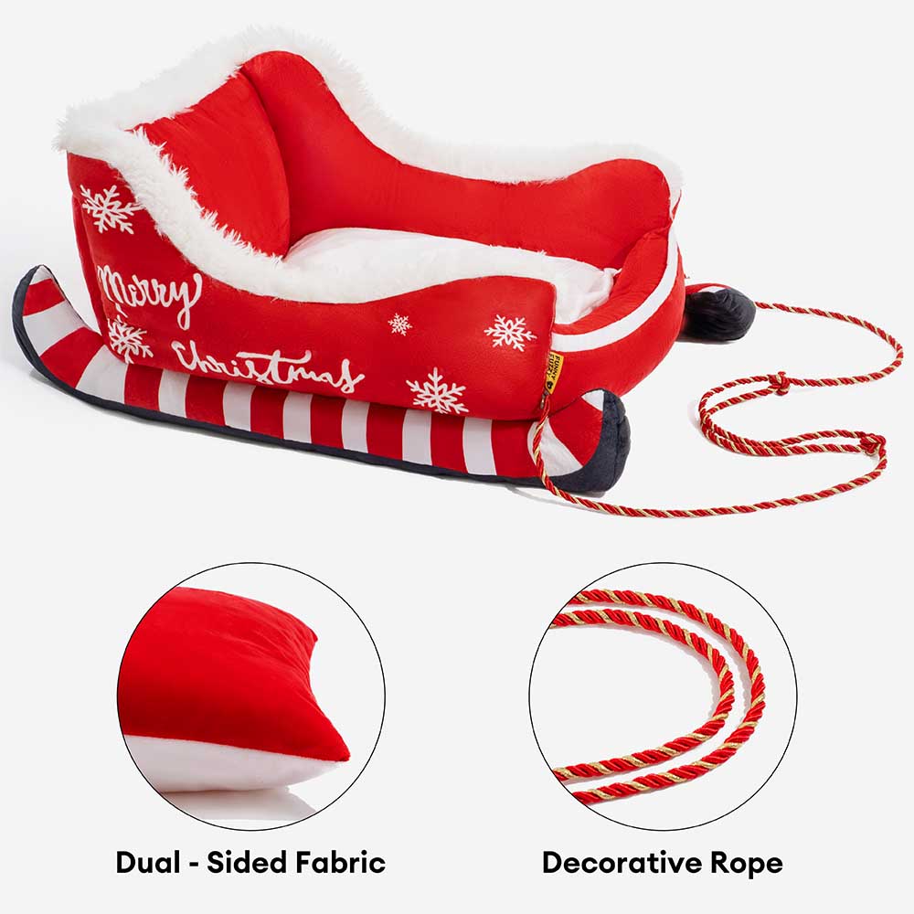 Festive Plush Cozy Dog Bed - Christmas Sleigh