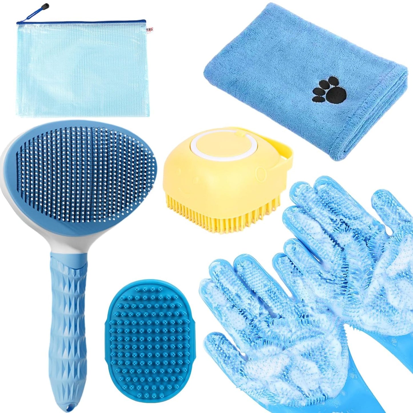 Pet Cavern™ Bathing Care Soft Fabric Dog Cat Grooming Kit (6pcs)
