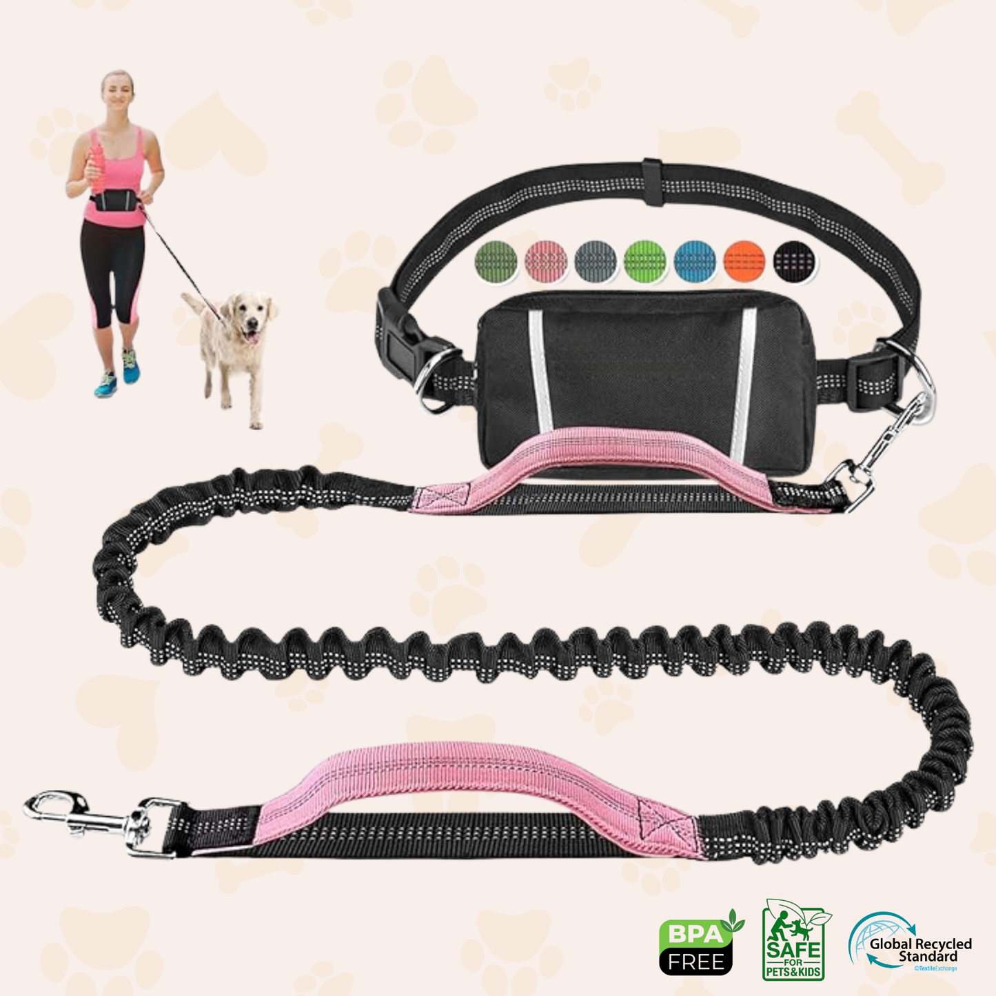 Pet Cavern™ Hands Free Absorbing Reflective Nylon Dog Leash