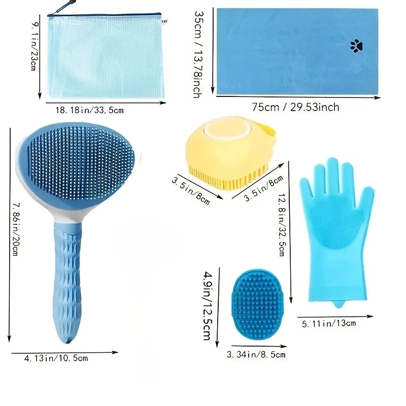 6pcs/set Professional Pet Grooming Kit with Bath Towel Gloves & Brush for Dogs Cats Bathing Care Pet bathing set