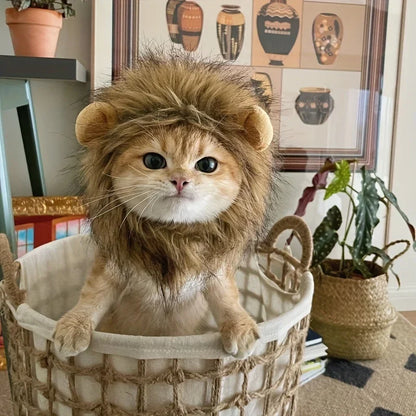 Cat Hairpiece Humorous Lion Mane Headgear for Dogs and Cats Adjustable Costume Accessories for Fun Dress-up and Play