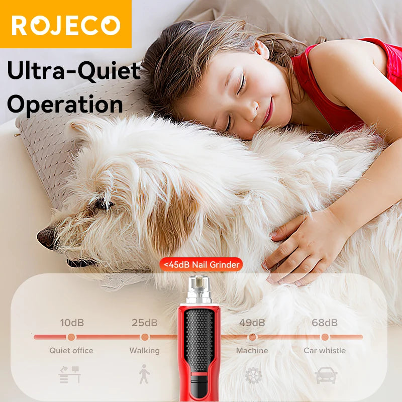 ROJECO Electric Pet Nail Grinder Dog Cat Rechargeable Nail Clippers LED Light Pet Claw Nail Grooming Trimmer Accessories