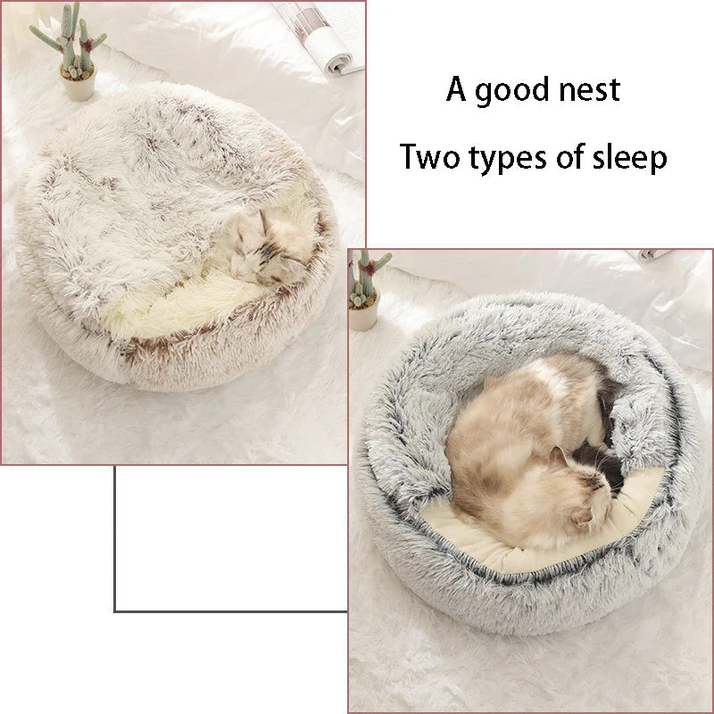 Soft Plush Pet Bed with Cover Round Cat Bed Pet Mattress Warm Cat Dog Sleeping Nest Cave for Small Dogs kitten