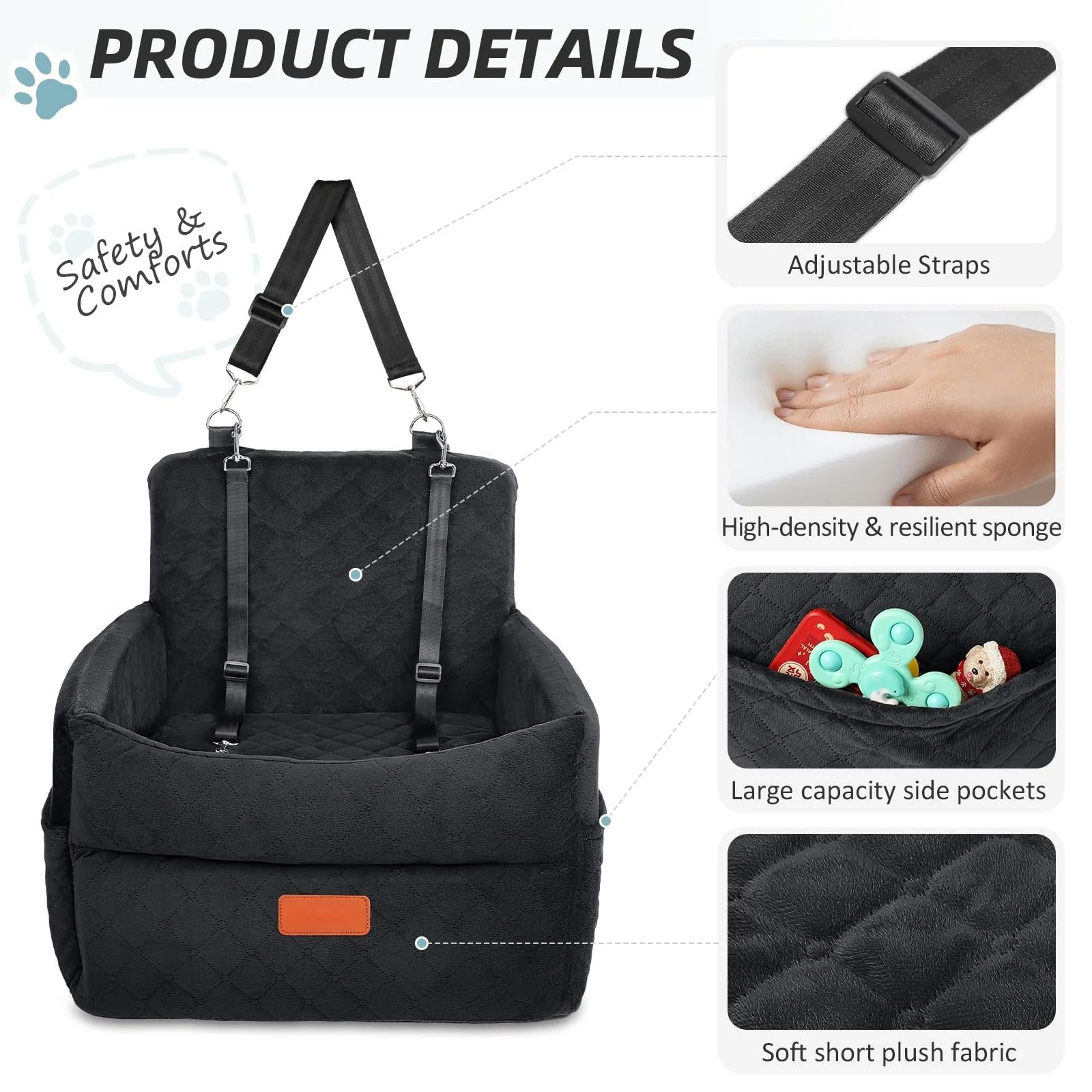 Pet Height Increasing Cushion Cat Dog Car Sofa Seat Fully Detachable Washable Memory Sponge Bed Outdoor Travel Pet Supplies